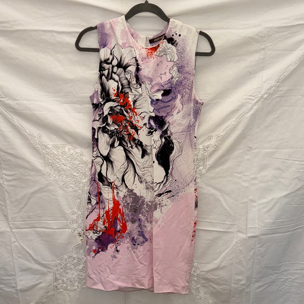 Roberto Cavalli Sleeveless Splatter Print Dress Sz 44 175/100 A